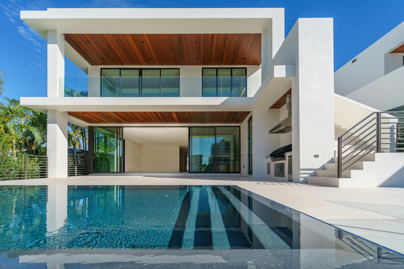 Completed custom California home with concrete and masonry details